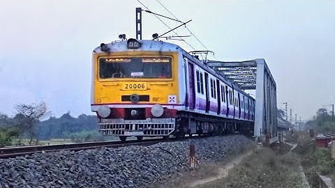 Furious Speedy Old Colourful EMU Local Trains Skip Over Rail Bridge back to back | Eastern Railways