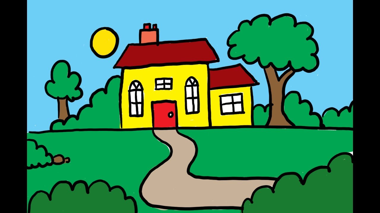 How to Draw and Color a House with a garden | Art for kids ...