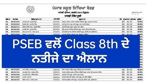 PSEB 8th class result declared l Pseb Class 8th Result 2025 Announced l PSEB News Today l Pseb news