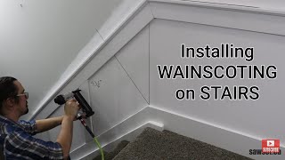 How To Layout, Cut And Install Wainscoting On Stairs #wainscoting #miter #bevel