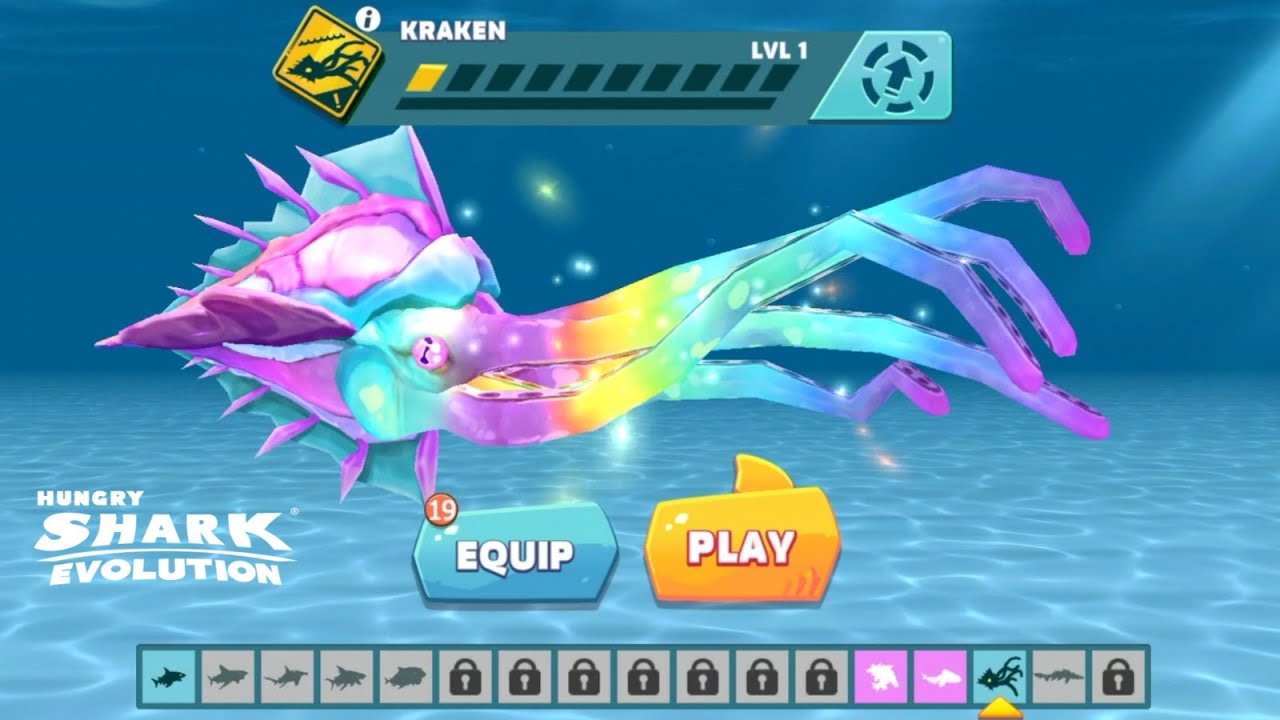 NEW RAINBOW KRAKEN UNLOCKED AND GAMEPLAY (RAINBOW SKIN MOD APK) - Hungry Shark Evolution