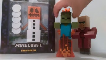 Mattel Minecraft Trading Villager, Zombie In Flames & Snow Golem Survival Mode Figures