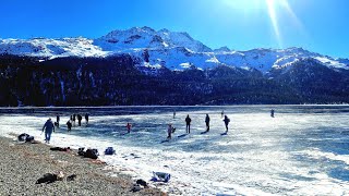 Walking around Silvaplana, Engadine, Switzerland!The lake is frozen! ♥️🇨🇭2023