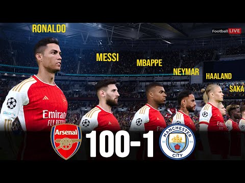 Arsenal 100-1 Man City | Ronaldo, Messi, Neymar, Mbappe, Haaland, All Stars played for Arsenal | PES