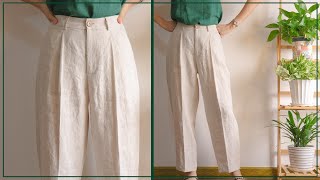 DIY High Waisted Pleated Baggy Pants | Linen Baggy Trousers