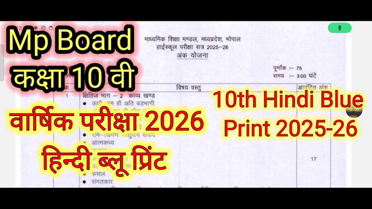 Mp Board 10th Hindi Blue Print 2025-26// कक्षा 10 वी हिंदी वार्षिक परीक्षा ब्लू प्रिंट 2025-26