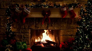 Christmas Fireplace Scene with Crackling Fire Sounds and relax music 6 hours