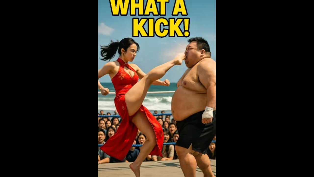 Martial Arts Girl vs Fat Opponent | Powerful KO in Beachside Ring Fight