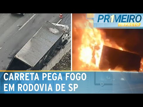 Video carreta-com-carga-de-aerossol-pega-fogo-e-bloqueia-ayrton-senna-primeiro-impacto-21-05-24