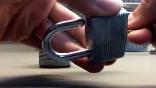 ABUS 38/38 lock picked with metal shim.