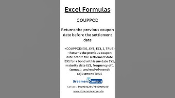 Excel Formula COUPPCD with Description and example #shorts