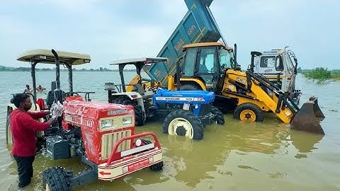 Washing My Tata Dump Truck | Swaraj 855 Fe | New Holland 3630 4,4 | JCB 3dx | Bajaj Auto CNG in Pond