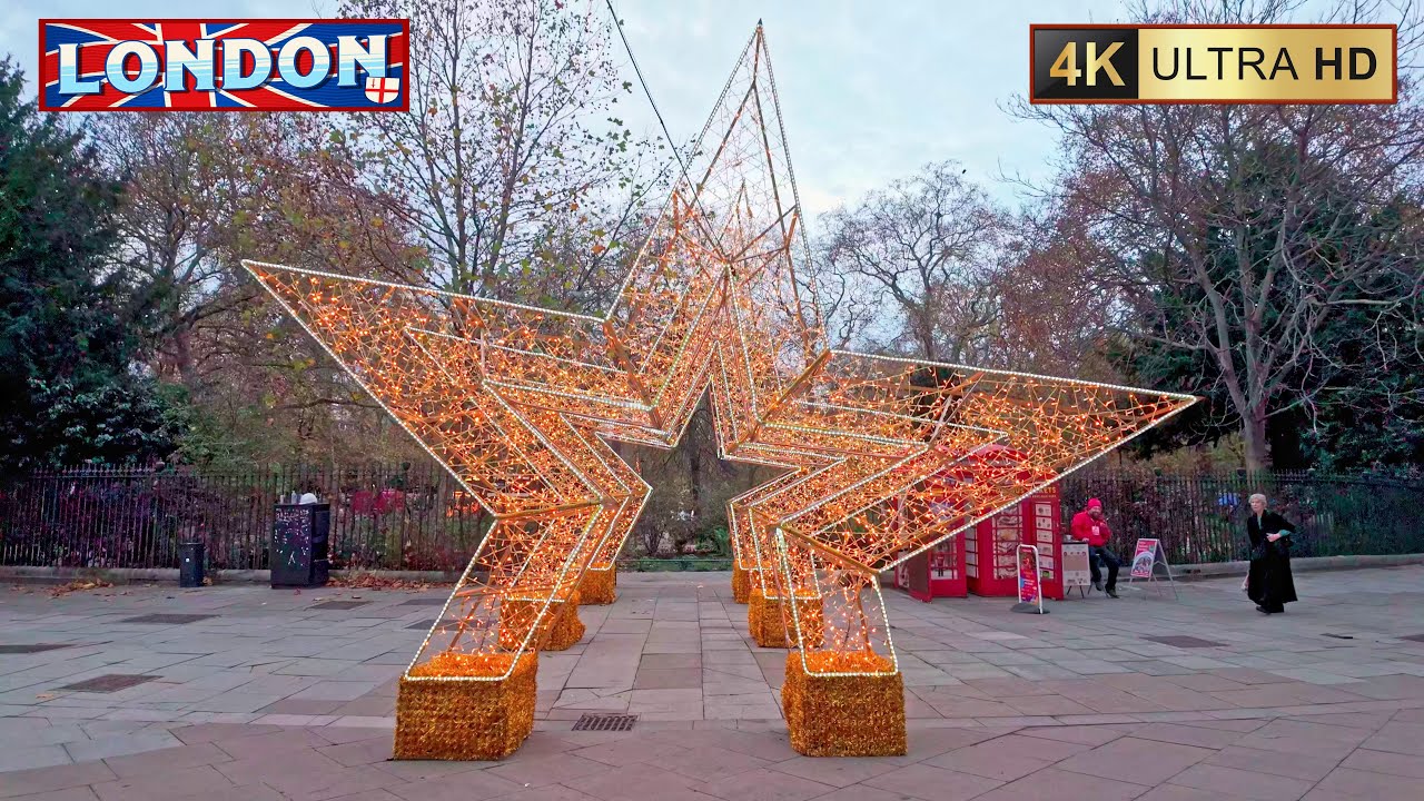 Christmas Lights in Daylight – London Walk | King’s Cross & Russell Square | 4K60