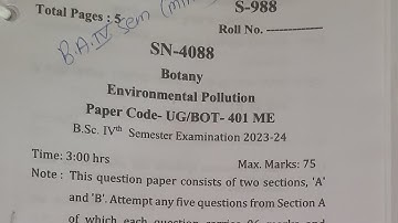 PREVIOUS QUESTION PAPER MINOR BOTANY ENVIRONMENTAL POLLUTANTS BSC 4 SEM SRI DEV SUMAN UNIVERSITY