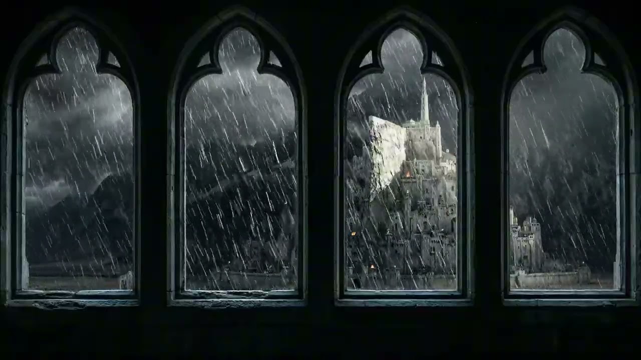 Window View with Rain in Lord of the Rings - Lord of the Rings Environment for Sleeping and Studying