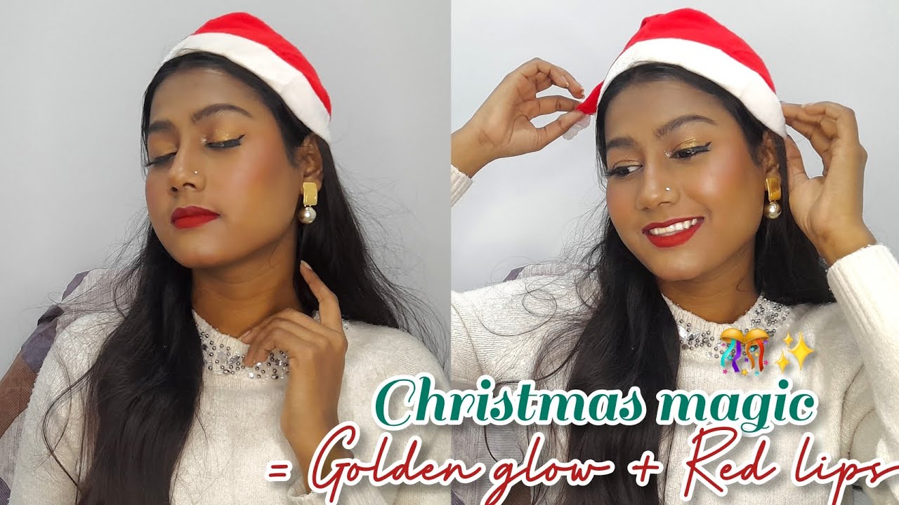 🎄✨ Christmas Glam Makeup Tutorial | Gold Eyes & Red Lips Holiday Look 💋