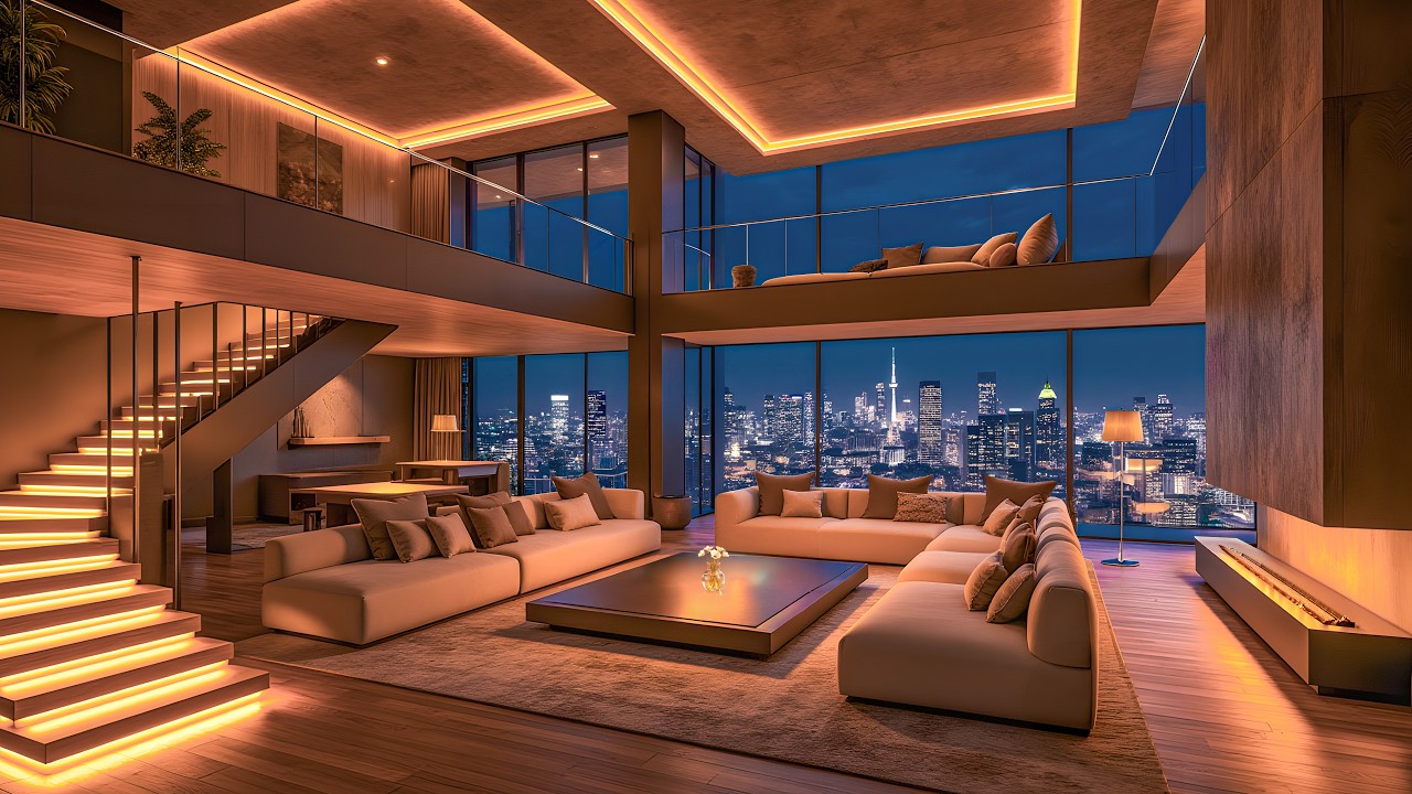 Quiet High-Rise Apartment Atmosphere – Soft Piano Jazz & Fireplace Sounds for Focus and Calm