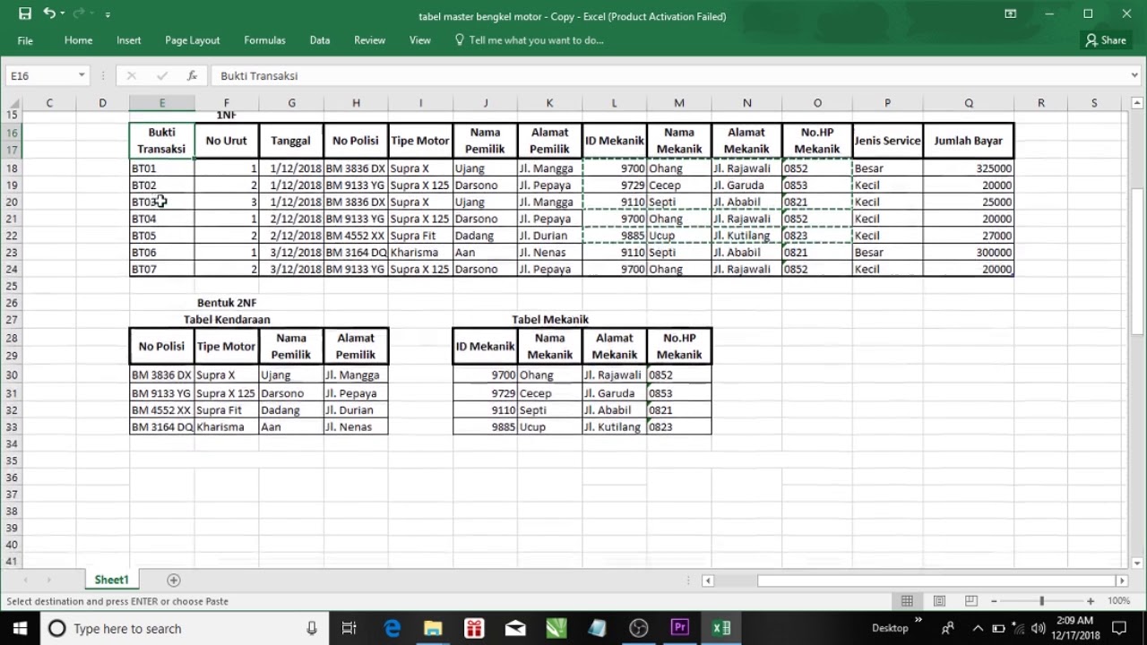 normalisasi sistem informasi bengkel motor YouTube
