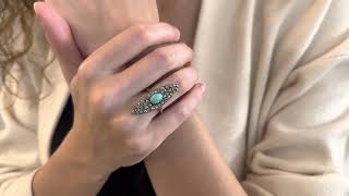 Vidéo: Bague marquise vers 1880 en or jaune 18 Cts et argent avec roses de diamant et turquoise . Taille 50