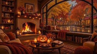 Fireside Halloween Jazz Café | Rainy Autumn Street, Pumpkin Glow & Smooth Jazz for Relaxation screenshot 4