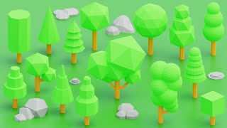 15 Low Poly Trees - Blender - For Illustrations & Game Assets -