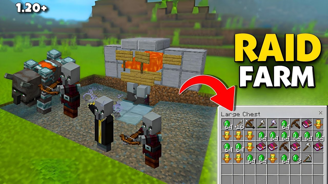 1.20 RAID FARM IN MINECRAFT BEDROCK !! { NO REDSTONE }