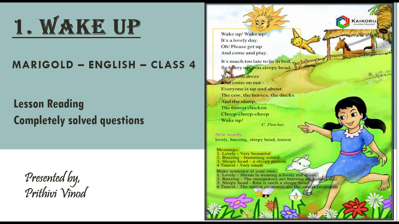 Marigold NCERT CBSE Class 4 English Unit 1 Chapter 1 Wake Up Reading Answering