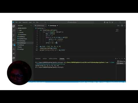 Insertion sort code using visual studio code