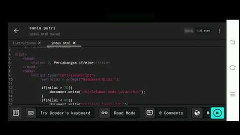 Menjalankan Coding Javascript Percabangan if/else