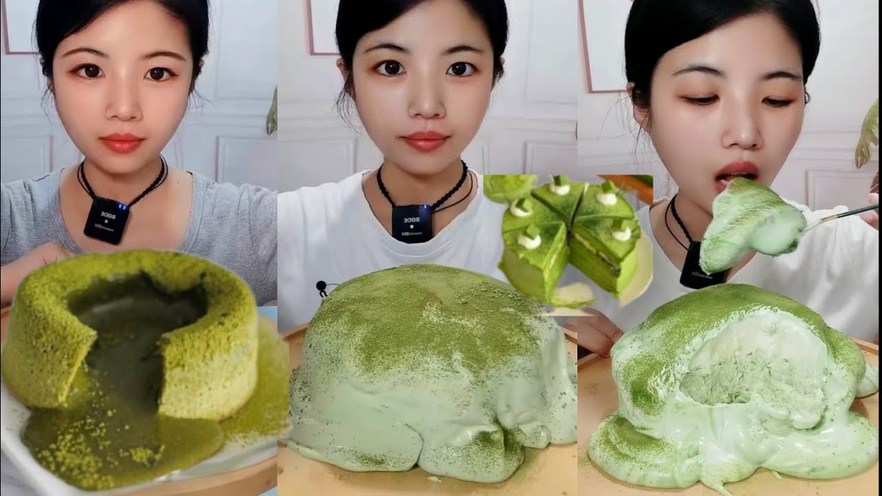 ASMR🥧Flourless MATCHA Creamy Cake Mukbang Dessert (Eating Sound)#asmr#cake#mukbang#matcha#satisfying