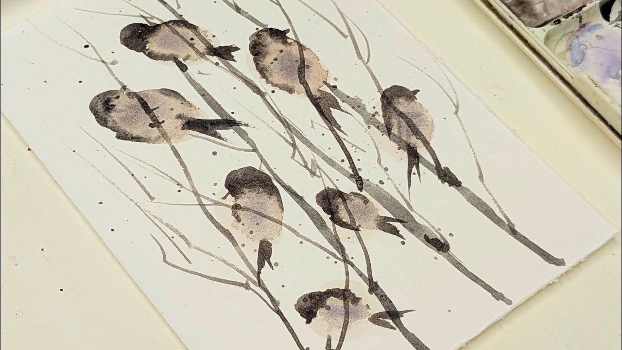 How to Paint Watercolour Birds with Thumb Impressions | Watercolor Birds Tutorial 