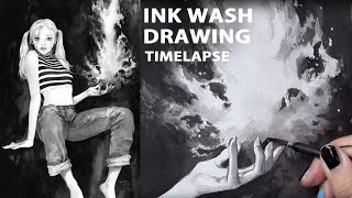 Ink-wash Drawing🔥 Time-lapse 4K