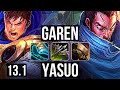 GAREN vs YASUO (TOP) | 8/0/1, 6 solo kills, Legendary, 1.0M mastery, 400+ games | EUW Master | 13.1