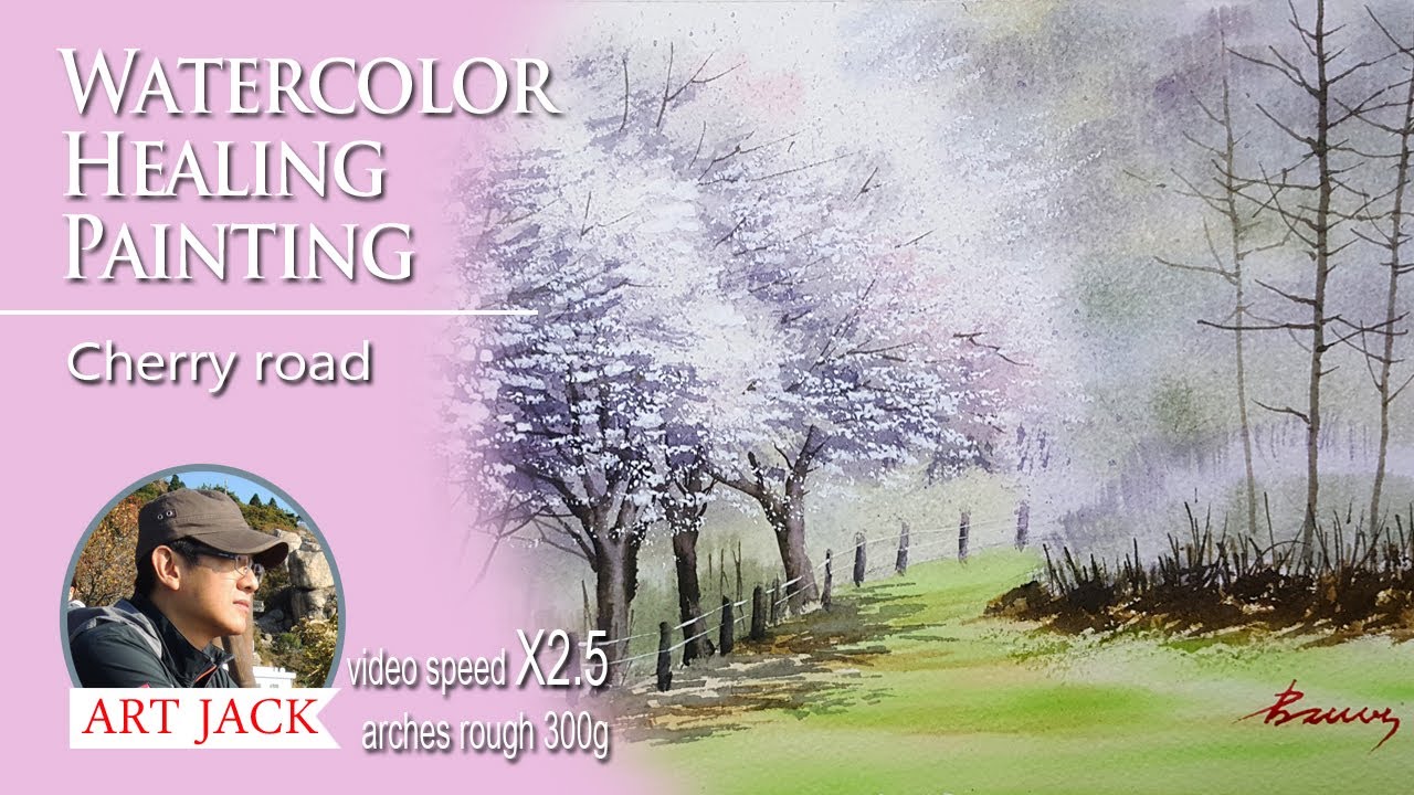 Watercolor Spring Landscape Painting For Beginners | Cherry road easy ...