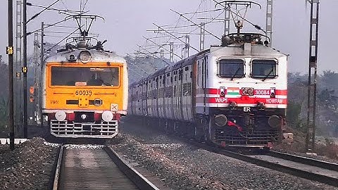 Electrifying Speedy Parallel Train Crossing | Katwa-Howrah Local Crossing Speedy Intercity Express