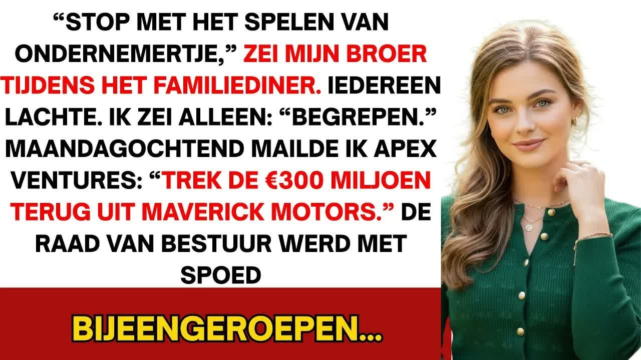 We zaten aan de familiedinnertafel toen mijn ouderbroer me voor de hele kamer een hobbyïst noemde. “Stop met je wetenschapertje spelen, Anna,” zei hij, en mijn moeder lachte mee. Mijn vader stelde...