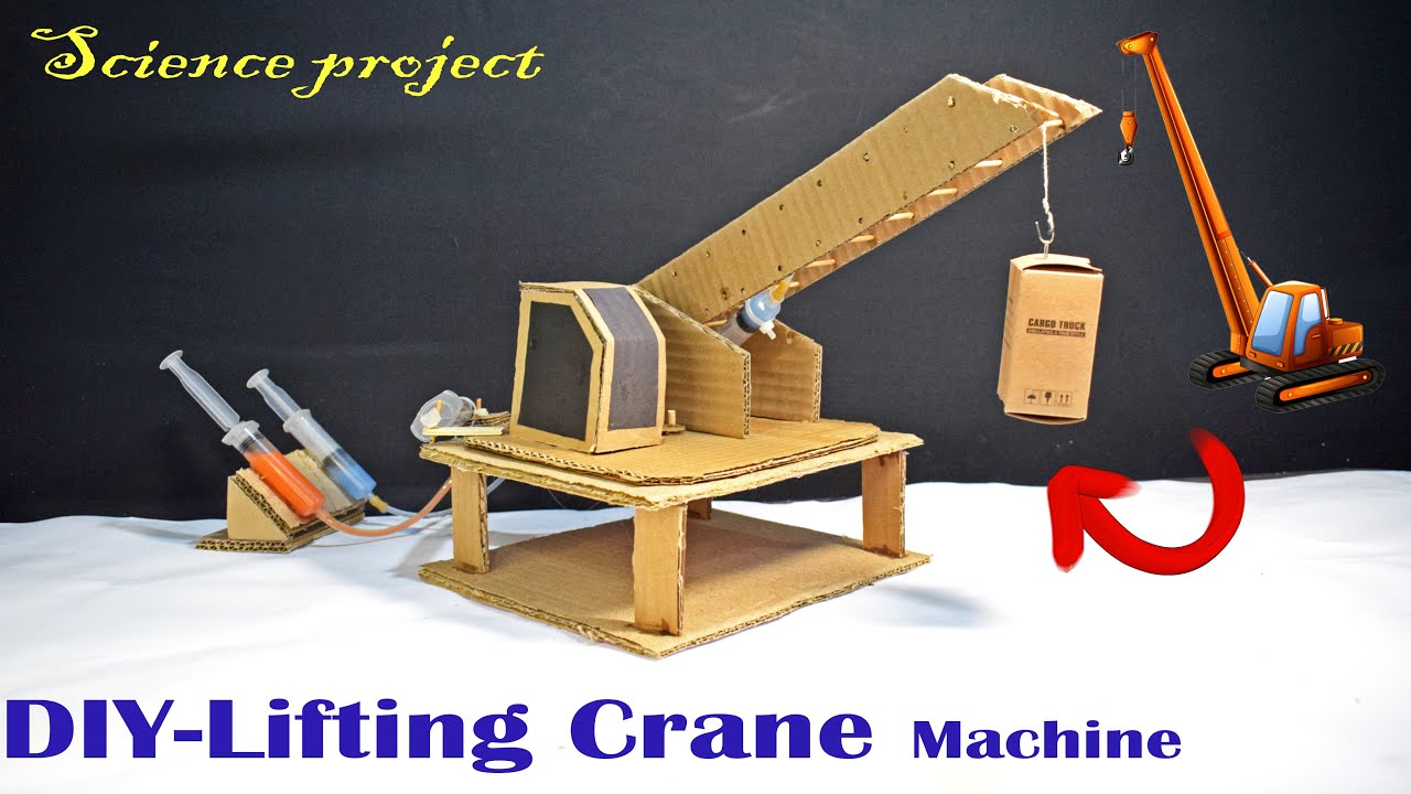 Science project DIY Hydraulic crane machine from cardboard - Science project working model