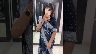 Threads Midnight Blue Silk Soft Floral Chiffon Saree Of Silver Banarasi Border, Unsched Blouse