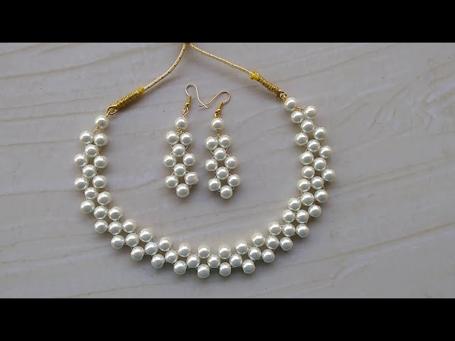 60, How to make Pearl Beaded Necklace, Diy jewellery making at home