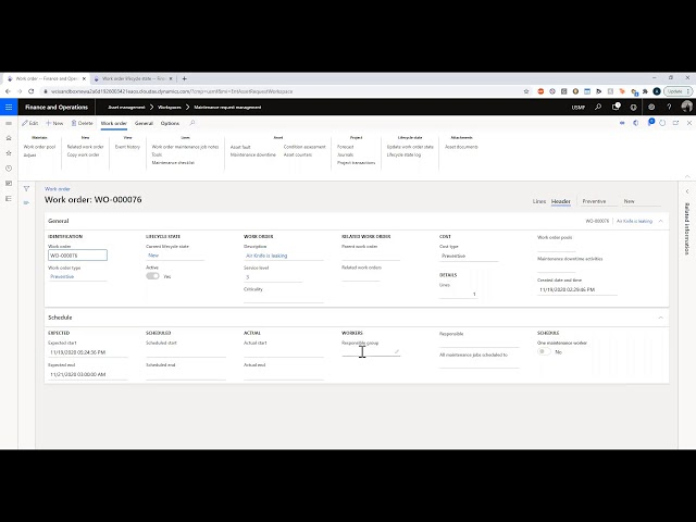 Processing Maintenance Requests: Work Orders Using the Asset Management Module in Microsoft D365 SCM