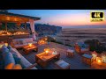 4K Outdoor Seaside Coffee Ambience with Sunset 🎶Smooth Jazz with Ocean Waves to Unwind, Work, Relax