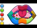 Colorful teeth 🪥 💄 Set and coloring Step by Step for Kids Makeup Drawing, Paintings@BachaParty17