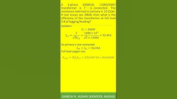 Efficiency of three phase transformer  03 at full load 0 8 pf #electrical #powersystem #transformers