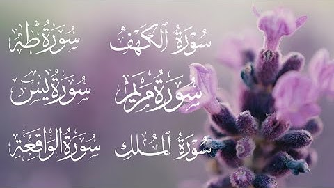 سورة مريم , سورة يس , سورة الكهف , سورة الملك , سورة الوقعة , سورة طه