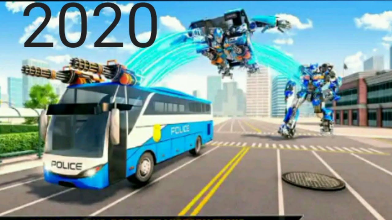 Bus robot car transform war-police robot games |army bus transform wars|robot war