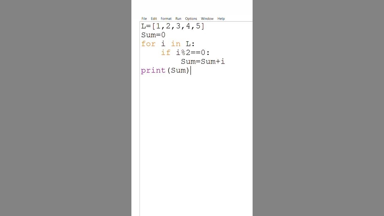 #python program to find sum of even numbers present in the list#class11 ...