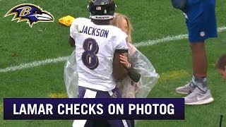 Lamar Jackson Checks On Photographer | Baltimore Ravens
