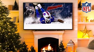 4 HOURS of Crackling Yule Log, NFL Snow Highlights with Christmas Lofi
