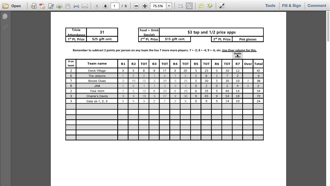 Pub Trivia Nerds Training Emcee Tally Sheet YouTube