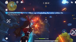 Co-op Challenge(Solo): Blow up 6 Exploding Barrels within 15 seconds- Genshin Impact